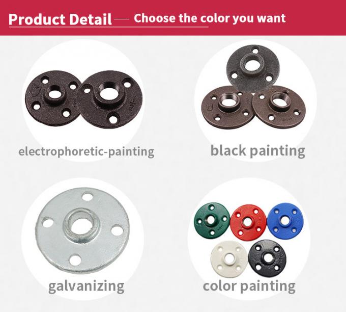 DELLOK 1/2” 3/4" flange normal rosqueada fêmea do assoalho dos furos do encaixe de tubulação 4 do ferro maleável de Bsp 0